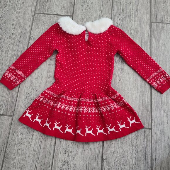Blueberi Boulevard Red Knit Holiday Dress with Faux Fur Collar Toddler Girl 4T - Picture 6 of 9